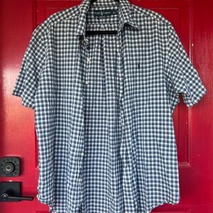 Ralph Lauren Men's Short Sleeve Dress Shirt Blue Business Casual Checkered Large
